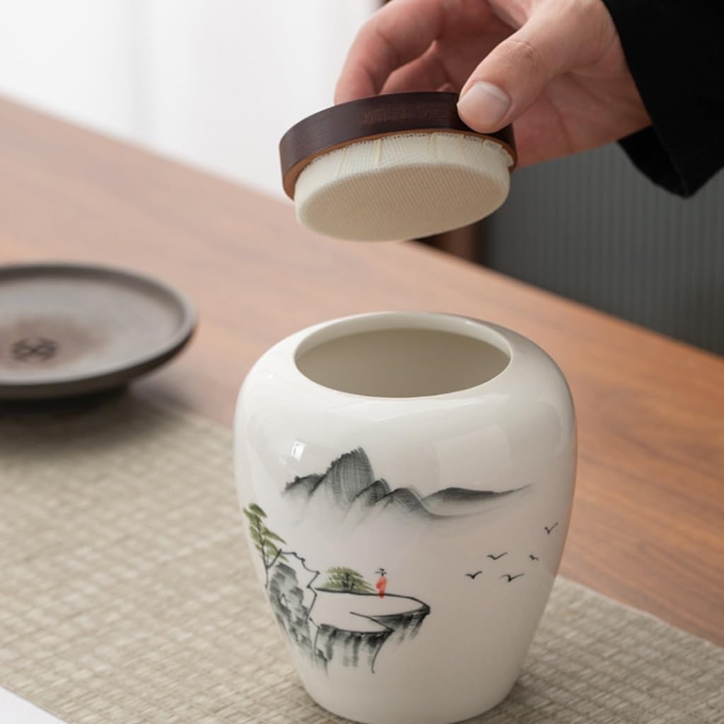 XYNSNDB Ceramiczne puszki na herbatę z słojem na cukier, odporne na wilgoć puszki z zamknięciem, ceramiczne puszki na herbatę z malowanymi krajobrazami, puszki do przechowywania w gospodarstwie