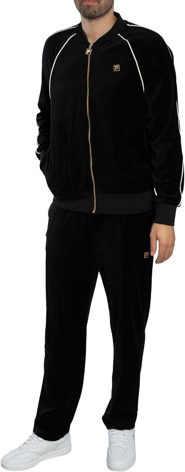 Fila Men's Fella Velour Jacket, Black/Coconut Milk, L