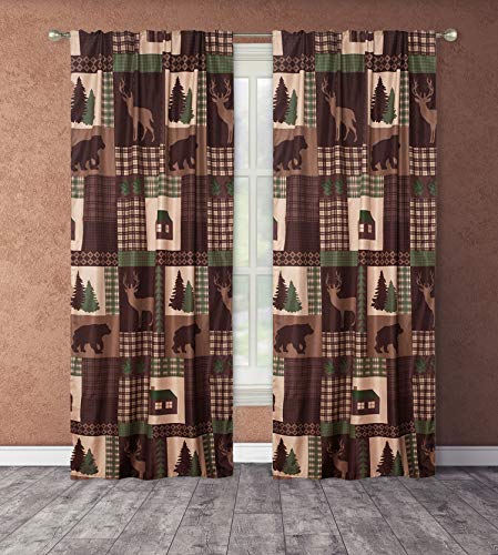 HowPlumb Privacy 84 in. Rustic Cabin Window Curtains Panel Pair Drapes Lodge Deer