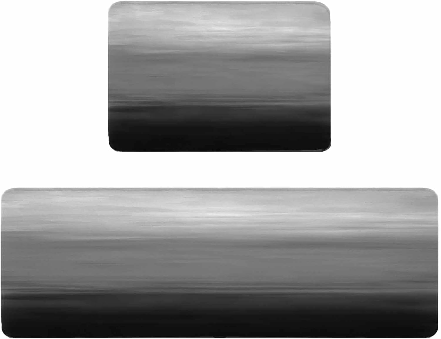 Kitchen Rugs Set of 2, Black Grey Ombre Non Slip Floor Mat for Sink Laundry, Modern Abstract Art Texture Cushioned Anti-Fatigue Comfort Mat for Kitchen (18"x30"+18"x59")