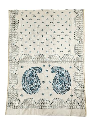 Image of SHRISTI CLOTHINGS Women's Hand Embroidered Cotton Silk Kantha Stitch Saree with Blouse Piece (SB430324 TWD85)