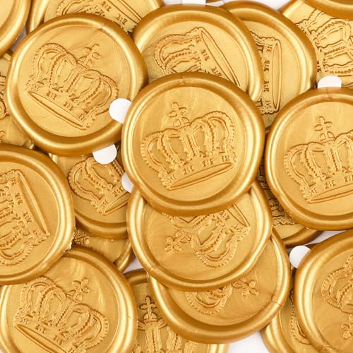 Zaamwoyy 100Pcs Wedding Wax Seal Stickers Antique Gold Self Adhesive Envelope Seal Stickers for Weddings Invitation Anniversaries Celebrations Christmas Birthday Gift Decoration Stickers (Crown) by Zaamwoyy - Used condition - US$12.66
