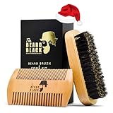 Beard Brush & Comb Set for Men - Natural Boar Bristle Brush, Dual Action Pear Wood Comb, Gift Box & Travel Pouch. Enhances Growth & Styling with Balm Oil Distribution by The Beard Black (Black)