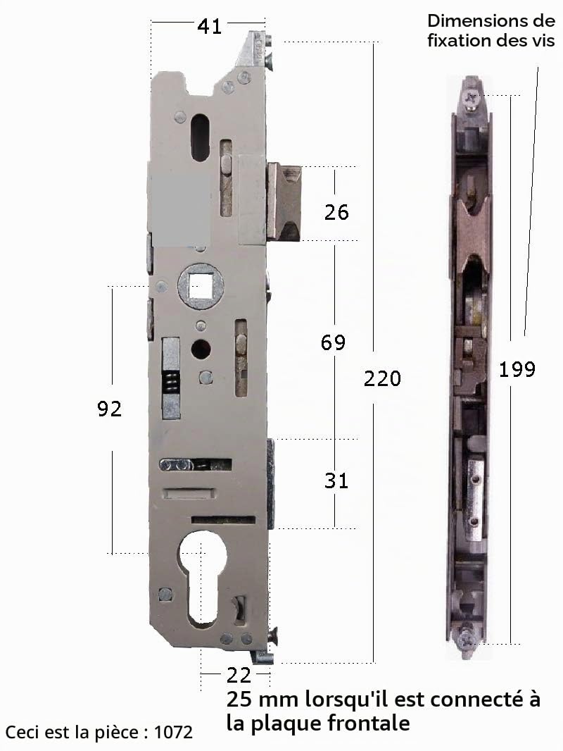 Fuhr Serrure de porte de rechange Upvc 856 - Boîtier de verrouillage de 25 mm