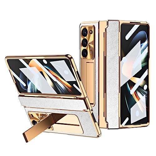 Coque Samsung Galaxy Z Fold 5 blanche avec protection d'écran intégrée et béquille