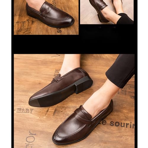 Men's Leather Chunky Heel Slip-On Loafers Stylish Round Toe Business Casual Dress Shoes Suitable for Dance, Party, Office, Wedding2