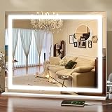 ROLOVE 23x18 Inch Lighted Vanity Mirror, 3-Color Dimmable LED & Touch Control - Large Makeup Mirror for Dressing Room (Wall/Tabletop Mount)