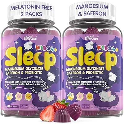 Kids 4+ Sleep Gummies No Melatonin - Magnesium Glycinate for Kids Teens with Saffron, L-Theanine, GABA, Chamomile, Lavender, Probiotics, Methylated B6 B12 Folate D3 for Unwind Brain & Muscle, 120cts
