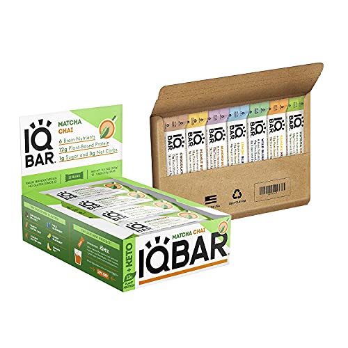 Iqbar Brain And Body Keto Protein Bars - 7-Bar Sampler & 12 Count Matcha Chai Energy Bars - Low Carb Protein Bars - High Fiber Vegan Bars Low Sugar Meal Replacement Bars #TOP4