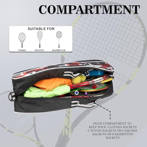 Image of WHACKK Pro Red, Black 26L Unisex Lightwieght Tennis Badminton Squash Equipment Cover Kit Bag | 4T 6B Racket |Duffel