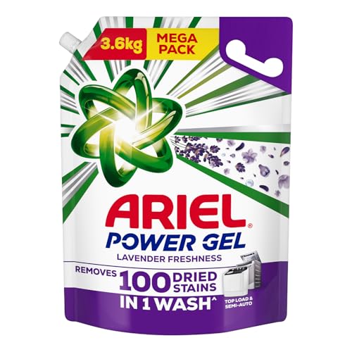 Ariel Power Gel Liquid Detergent for Top Load & Semi Auto – 3.6kg with Lavender Fragrance | Removes 100 Dried Stains in 1 Wash | Faster Dissolving | Color Protection | At the price of Powders