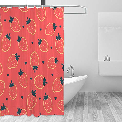 Rideau de douche fraise rouge en tissu imperméable 168x183 cm