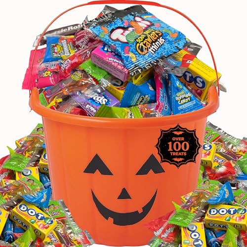 Halloween Candy Filled Pumpkin Bucket, Candy Pre-filled Large Pumpkin Bucket,