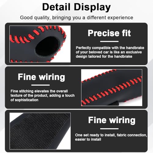 Image of STHIRA Car Handbrake Cover, Anti-slip PU Leather Parking Brake Cover with Stitching Details, Universal Slide-on Handle Brake Cover Handle Guards