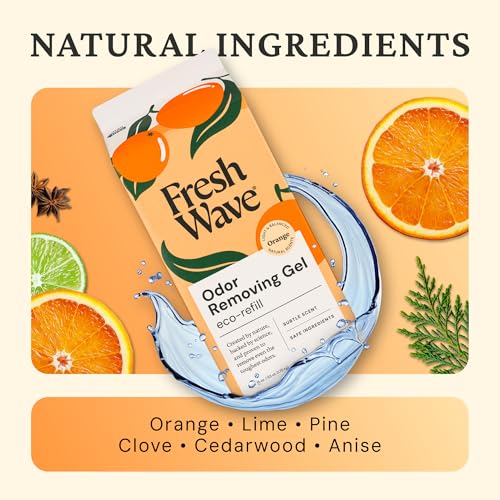 Image of Fresh Wave Odor Removing Gel Eco-Refill, 63 oz. Orange Scent | 4 Empty Refillable Glass Jars | 4 Room Set