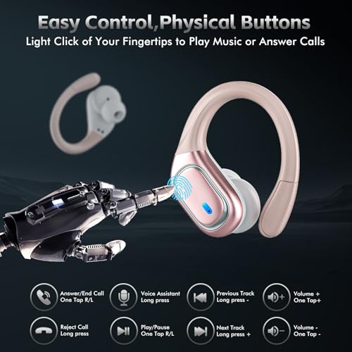 Image of HAOYUYAN Wireless Earbuds Bluetooth 5.3 Headphones with 80H Playback, IPX7 Waterproof Over Ear Buds with LED Power Display for Sports Running Workouts（Champagne Gold）