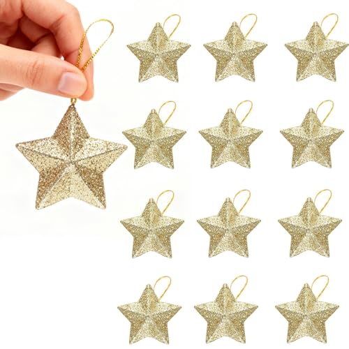12 Stück Weihnachtsdeko Gold Christbaumschmuck 5 X 5 cm Glitzernde...