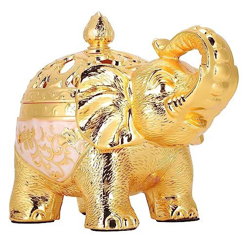 Quemador de Incienso de Pie con Forma de Elefante, Adorno de Aromaterapia para Sala de Estar, Entrada y Dormitorio (Fondo Dorado)