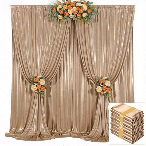 40ft x 10ft Champagne Sequin Backdrop Curtains for Party Wedding Shimmer Curtain Backdrop Prom Sparkly Glitter Fabric Photo Backdrop Drapes for Birthday Party Photography Baby Shower 5x10FT, 8 Panels