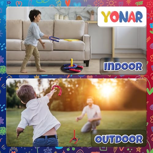 YONAR Sports Outdoor Indoor Rubber Horseshoes Set | Includes 4 Horseshoes, 2 Pegs, 2 Rubber Mats, 2 Red Plastic dowels, 1 Mesh Bag | Perfect for Beach, Parks, Picnics, Backyard, Fun for Kids Adults