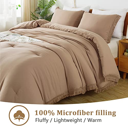 Andency Taupe Comforter Set King Size, 3 Pieces Boho Tassel Lightweight Bedding Comforter Sets For King Bed, Tan All Season Soft Fluffy Fringe Bed Set (104X90In Comforter & 2 Pillowcases) #TOP4