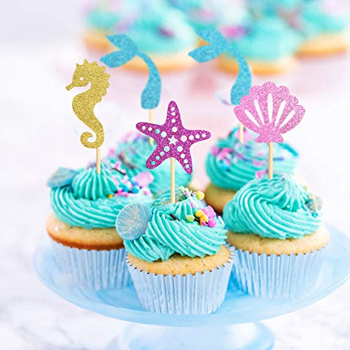 Keaziu 24 Pack Mermaid Cupcake Toppers Mermaid Birthday Cupcake Picks Party Decorations Supplies For Baby Shower, Under The Sea, Birthday Party #TOP2