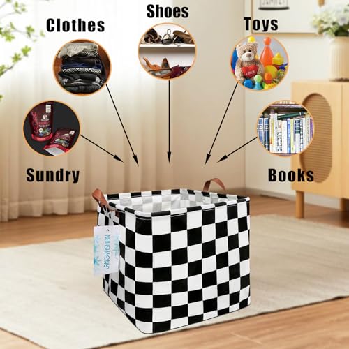 Image of Square Racecar Storage Baskets Shelf Gift Toy Organizer Room Racing Flag | Laundry Hamper Collapse Canvas with Handles for Organizing Home Kitchen Children Toys Office Closet Shelves