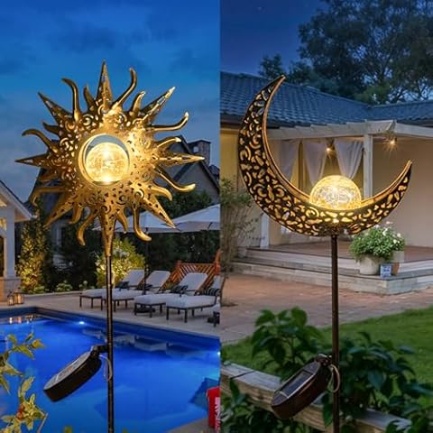 HOMEIMPRO 1 Sun Garden Solar Lights, 2Pack Moon Solar Lights for Lawn, Outdoor,Yard Decorations, Nice Patio Gifts Cover