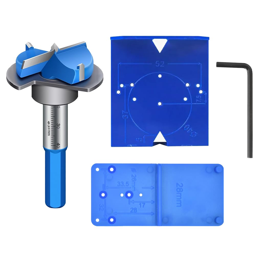 Serplex® Concealed Hinge Jig Kit, 35mm Forstner Drill Bit, Hinge Jig Template, Drilling Guide Base & Hex Key, Woodworking Tool for Kitchen Cabinet Installation