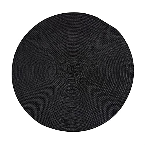 Table Mat Round Woven Placemat PP Waterproof Food Non-Slip Napkin Plate Bowl Mat Drink Coaster Kitchen Decoration 909 (Color : Black)