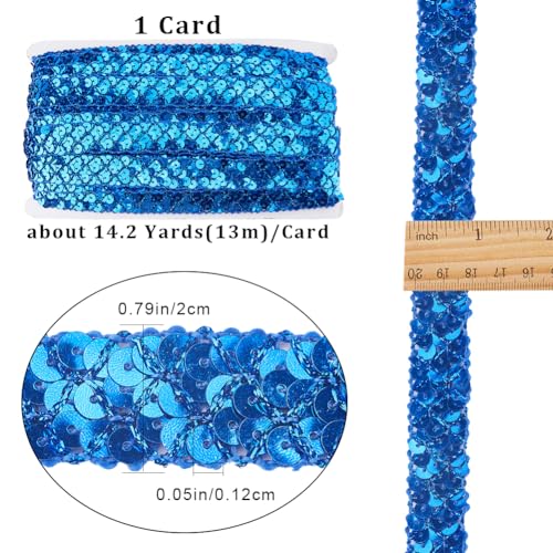 GORGECRAFT 13M*2cm Flat Blue Sequin Trim Sequin Strip 3 Rows Paillette Roll Paillette Ribbon Trim Metallic Sequins Roll for Dress Embroidery Jewelry Making Embellish Headband Sewing Crafts - Image 2