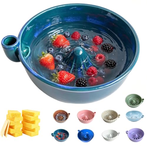 Self Rinsing Berry Washing Ceramic Bowl 7 Pale Blue