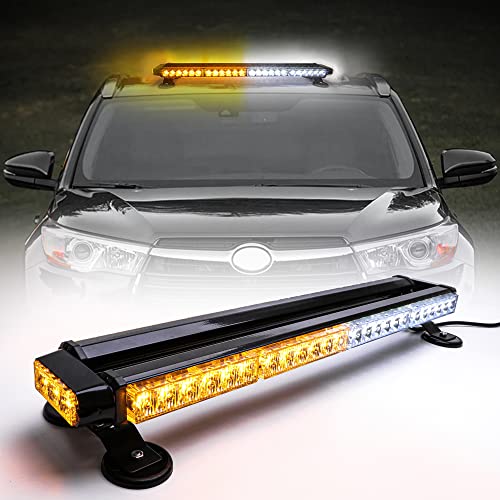 26,5" 54 LED Barre lumineuse stroboscopique Double face clignotant haute intensité Avertissement automobile Clignotant d'urgence Chasse-neige Barre lumineuse avec base magnétique (ambre/blanc) Cover