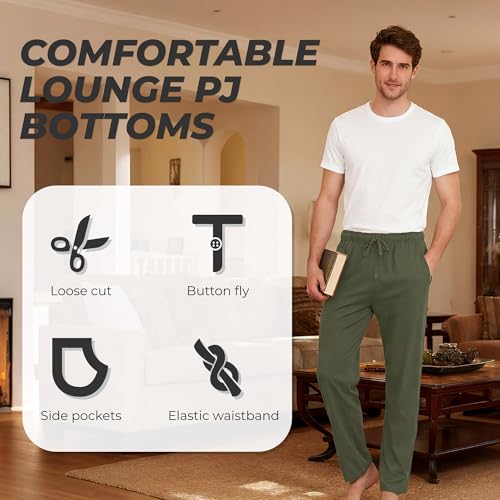 Image of U2SKIIN Mens 100% Cotton Pajama Pants, Lightweight Soft Lounge Pant with Pockets Sleep Pj Bottoms for Men