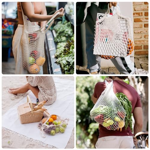 Mordx Pacote com 2 sacolas de supermercado de malha premium, bolsas de malha 100% algodão, sacolas d