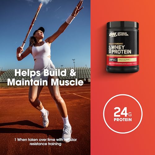Image of Optimum Nutrition Gold Standard Whey Protein Powder, Vanilla Ice Cream, 1LB | 24g 100% Whey Protein Per Serving, with BCAAs, Gluten Free, Banned Substance Tested, Easy Mixing, Muscle Support & Recovery