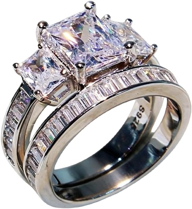 Luxury 925 Sterling Silver AAA Cubic Zirconia Exaggerated rhinestone ring set Bridal ring CZ Full Diamond Engagements Rings Wedding Eternity Wedding Band Rings Jewelry jewelry-making-patterns