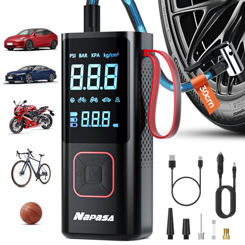 Elektrische Luftpumpe 10,3 Bar Akku Luftpumpe Mini 6000mAh & 12V DC Tragbare Elektrische Kompressor mit alle ventile für Auto, Fahrrad, Motorrad, Mit Powerbank, LED-Licht, Automatischem