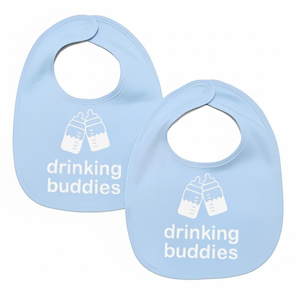 100% Cotton Drinking Buddies Twin Bibs Cute & Practical Unisex Bibs for Twins with Waterproof, Durable, for Everyday Use
