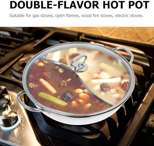 DASHUMIL Hot Pot with Divider and Lid, Large Capacity Stainless Steel Dual Compartment Fondue Set, Excellent Heat Conductivity, Even Heating, Suitable for Parties and Restaurant Use - 2