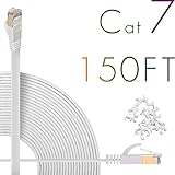 Cat7 Ethernet Cable 150ft Flat High Speed Shielded (STP) Solid Computer Network Cord with Snagless...