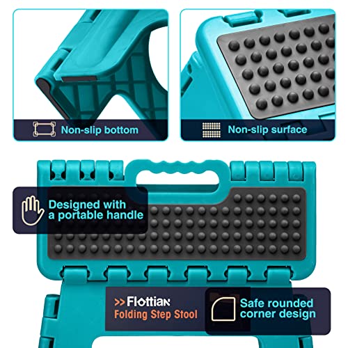 Image of Flottian 9 inch Folding Step Stool for Adults and Kids Holds Up to 300 lbs,Non-Slip Folding Stools with Portable Handle, Compact Plastic Foldable Step Stool for Bathroom,Bedroom, Kitchen Ocean Blue