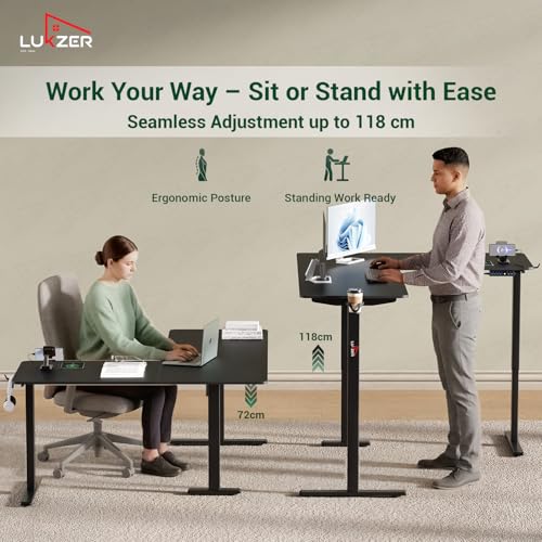 Image of Lukzer L-Shape Electric Height Adjustable Desk with USB & Type-C Port Digital Display Advance Memory Preset Sit Stand Home Office Table (EST-001 /UC-Black & Black /160x140 cm) DIY with 3 Years Warranty