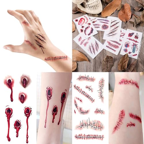 Tatuaggi Temporanei Cicatrici Halloween,30 Fogli