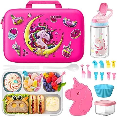 Kids Bento Box with Lunch Bag WayEee Lunch Box Set - Insulated Lunch Bag with 4 Compartment Bento Box Kit for Kid's School Supplies Ideal for Age 6-15 Cover