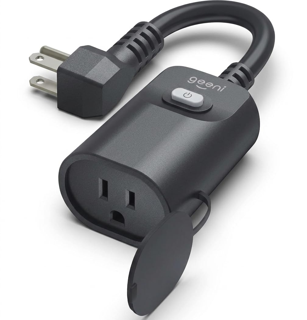 Geeni Indoor/Outdoor Smart Plug Weatherproof, 1 Socket Wireless Remote Control and Timer –Works with Alexa, Google Assistant, Requires 2.4 GHz WiFi, Black 1 Plug