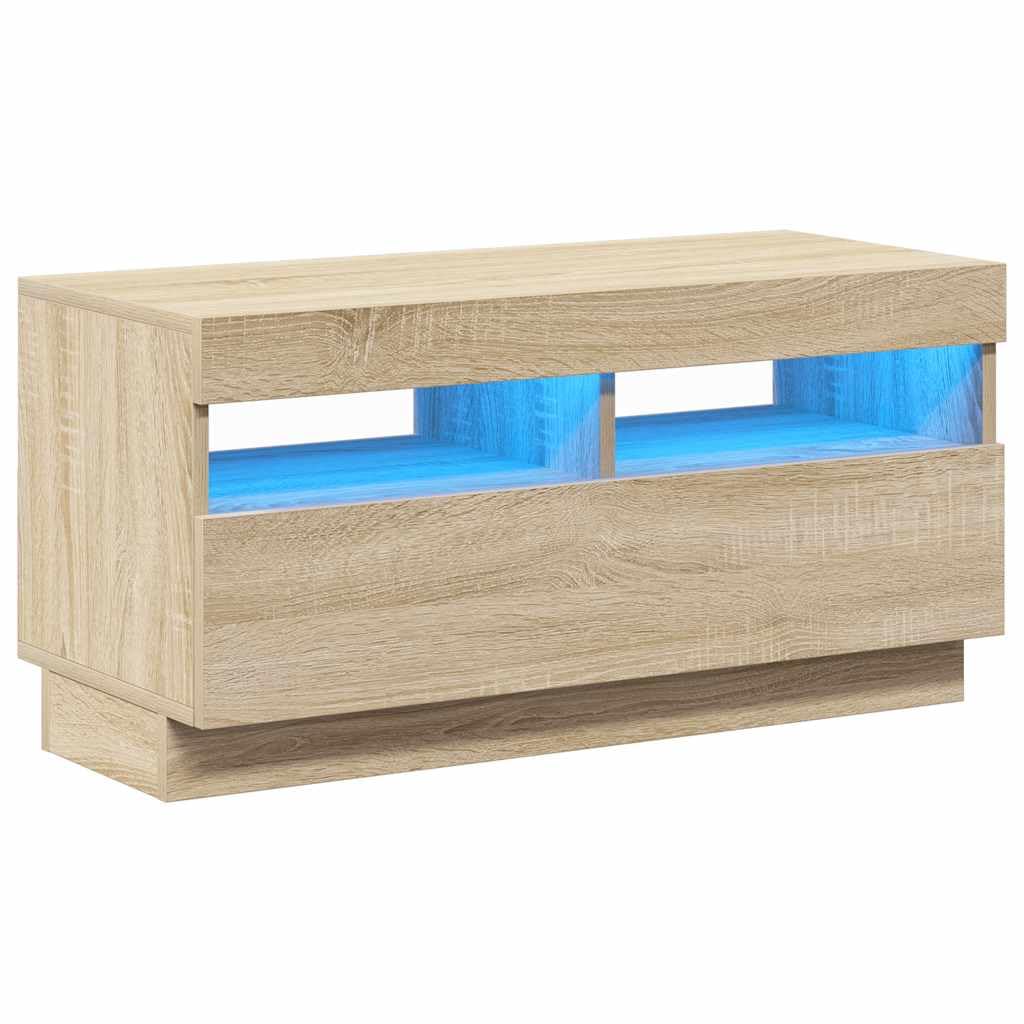 vidaXL Meuble TV avec Lumières LED, Armoire de Télévision, Meuble Télé de Salon, Armoire Basse Salle de Séjour Intérieur, Moderne, Chêne Sonoma