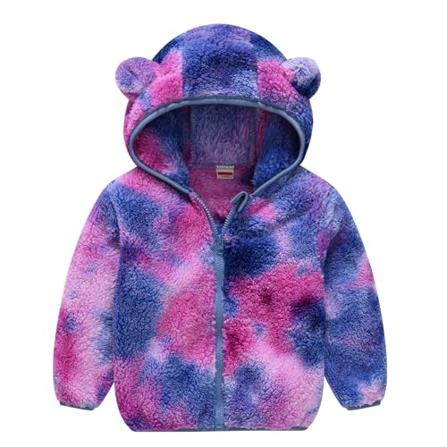 AIWUHE Toddler Boys Girls Hooded Jacket Fleece Hoodie Winter Warm Solid Color Teddy Coat Zip-up Bear Ear Sweater Fall Clothes