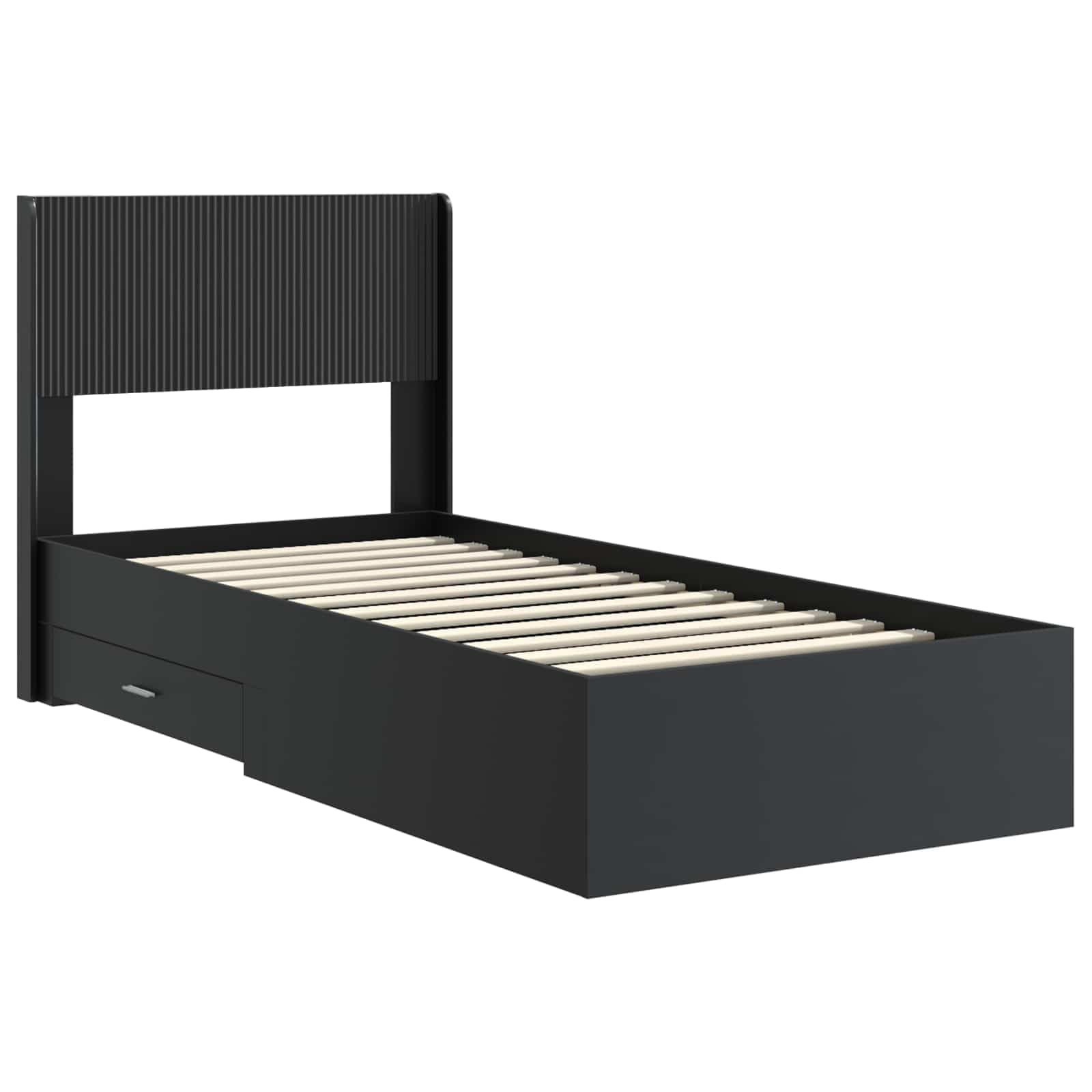 Rama de cama con almacenamiento y cabecero Negro 75x190 cm estructura de cama moderna con compartimentos de almacenamiento cabecero incluido somier de listones de contrachapada resistente duradero