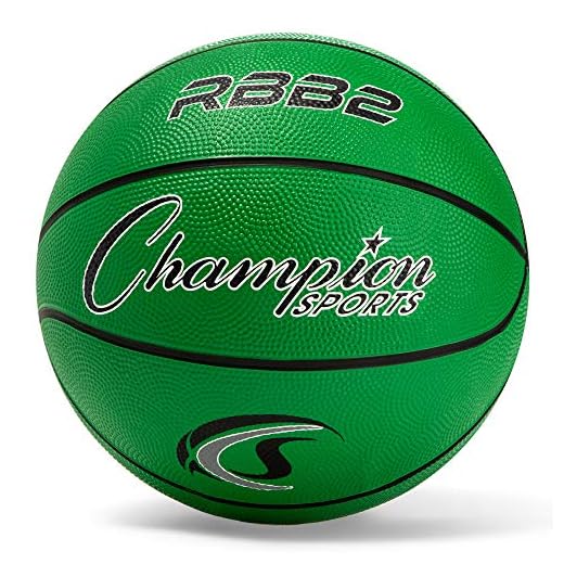 Champion Sports Rubber Junior Basketball, Heavy Duty - Pro-Style Basketballs, Premium Basketball Equipment, Indoor Outdoor - Physical Education Supplies (Size 5, Green)